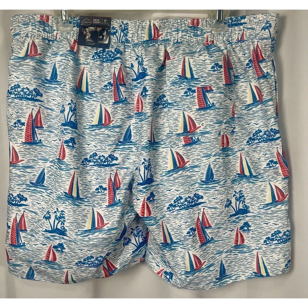 St John’s Bay Blue Sailboat Swim Short 9” Inseam Sz XXL New